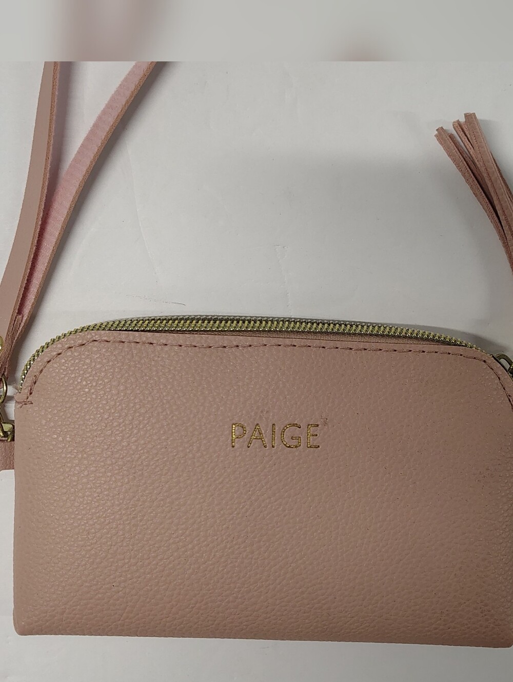 NEW PAIGE Blush Pink Leather Zip Wristlet Wallet with Gold Logo by Chosen